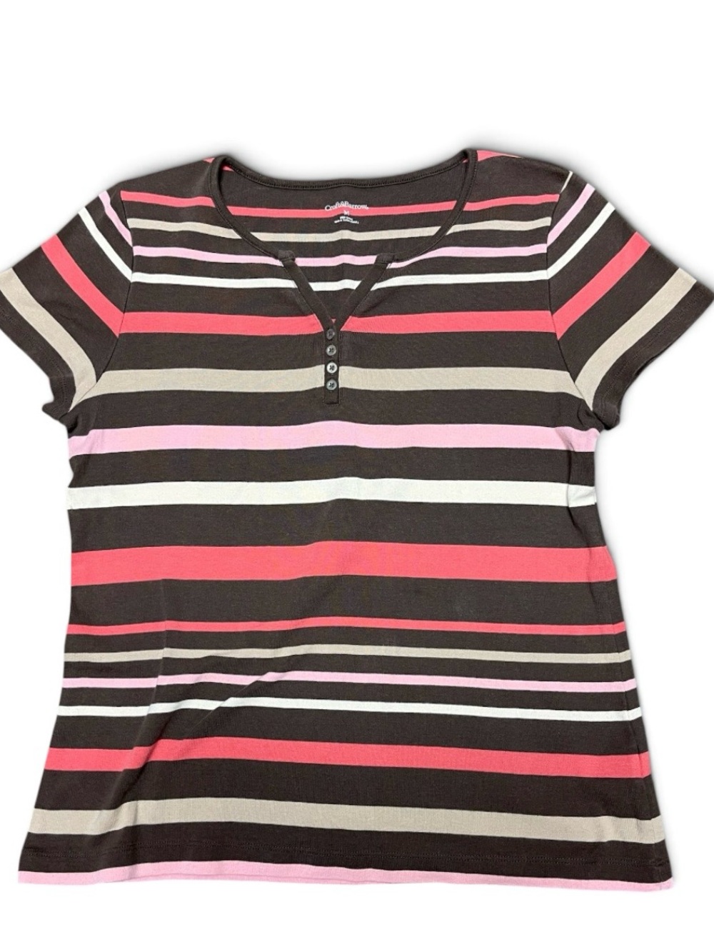 Crofton borrow woman’s size medium Short Sleeve Striped Tee - Brown & Pink